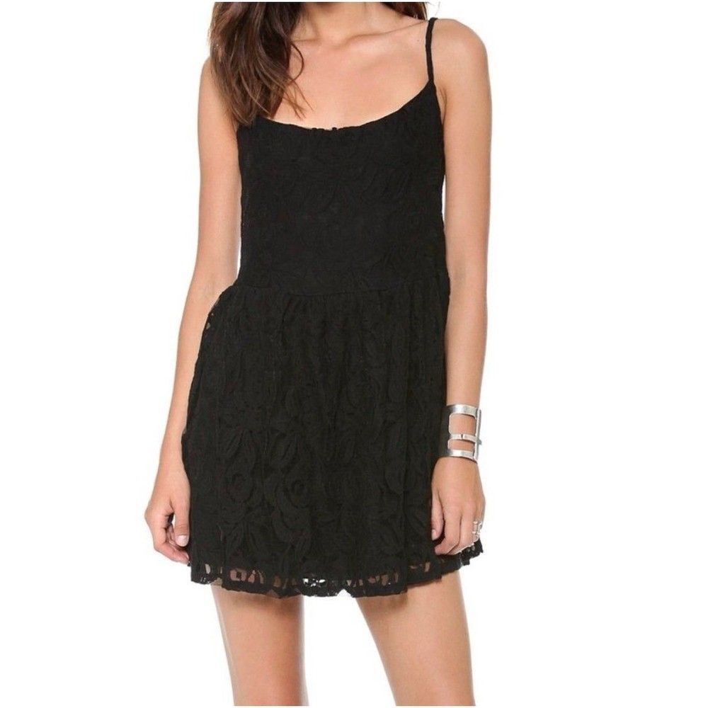 Blu Moon Black Floral Lace Backless Mini Tank Dress Women’s Size Small